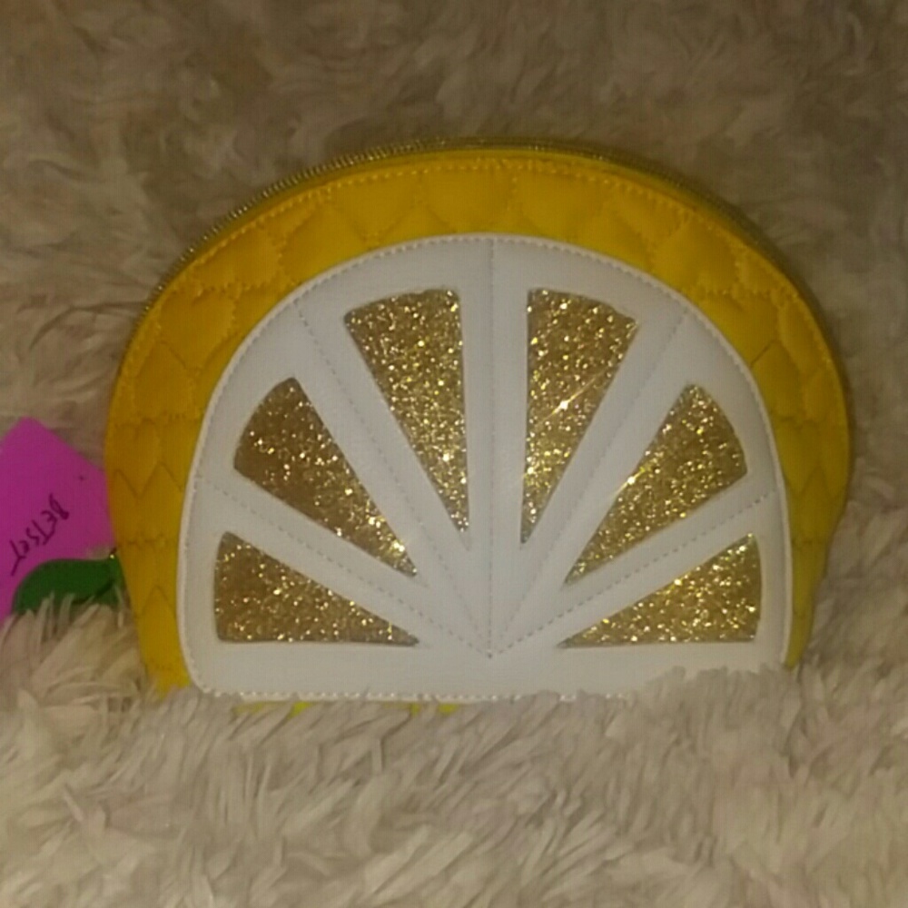 NWT Betsey Johnson Quilted Lemon Cosmetic Bag Zip